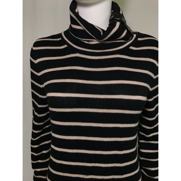 Manoukian Women's Casual Dress Black Tan Striped Long Sleeve Knee Length Size M - Picture 2 of 11